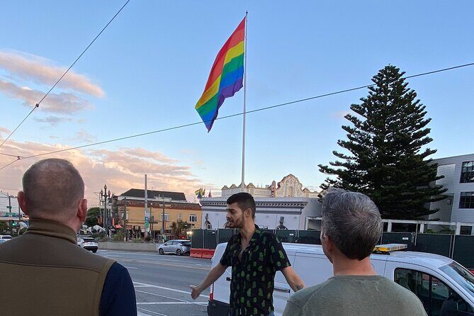 Castro District LGBTQ+ History Tour - Stop 1: The original rainbow flag, quilt fragment, and Jose Sarria items